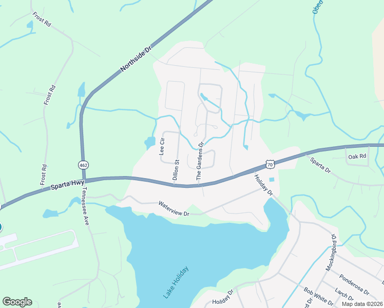 map of restaurants, bars, coffee shops, grocery stores, and more near 100 Our Way Drive in Crossville