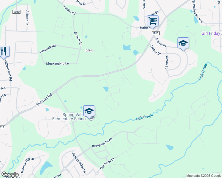 map of restaurants, bars, coffee shops, grocery stores, and more near 1001 Sherron Road in Durham
