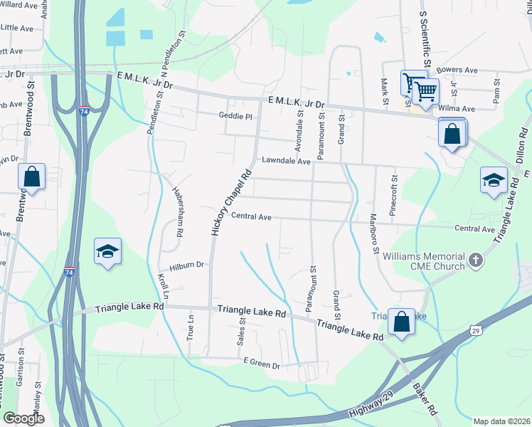 map of restaurants, bars, coffee shops, grocery stores, and more near 2809 Central Avenue in High Point