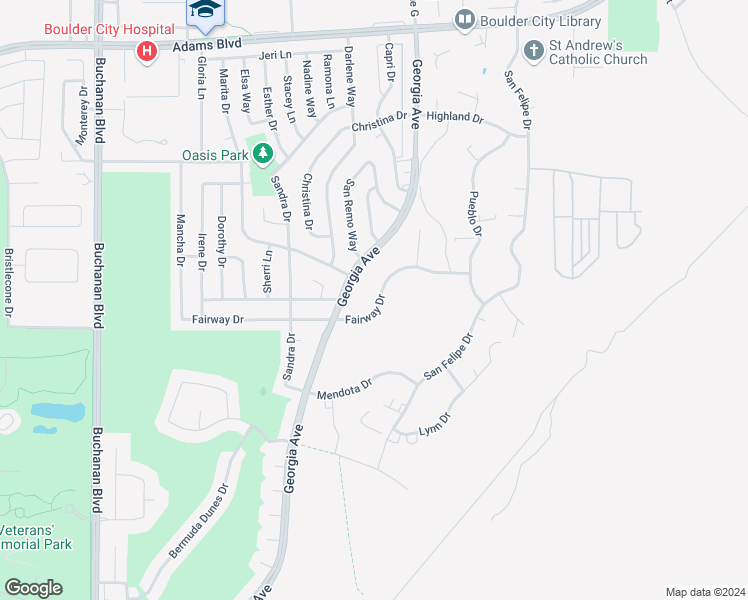 map of restaurants, bars, coffee shops, grocery stores, and more near 778 Fairway Drive in Boulder City