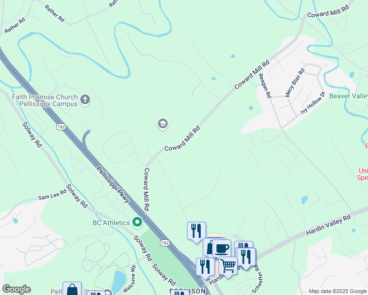 map of restaurants, bars, coffee shops, grocery stores, and more near 10524 Coward Mill Road in Knoxville