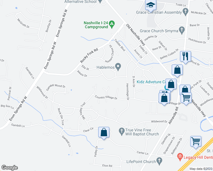 map of restaurants, bars, coffee shops, grocery stores, and more near 709 Forrest Crossing Road in Smyrna