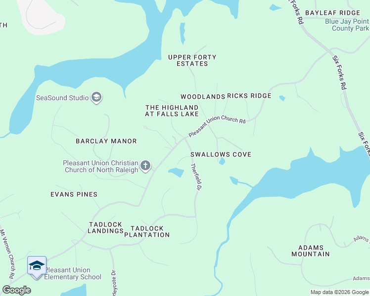 map of restaurants, bars, coffee shops, grocery stores, and more near 6332 Therfield Drive in Raleigh