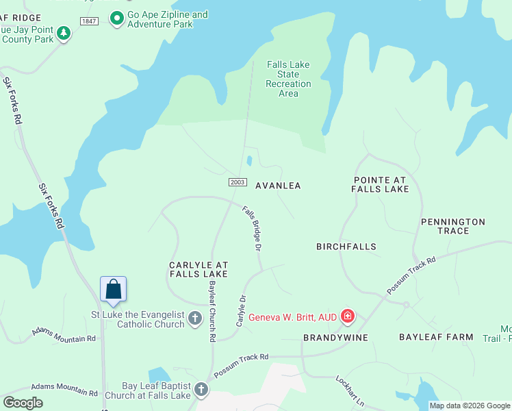 map of restaurants, bars, coffee shops, grocery stores, and more near 1209 Falls Bridge Drive in Raleigh