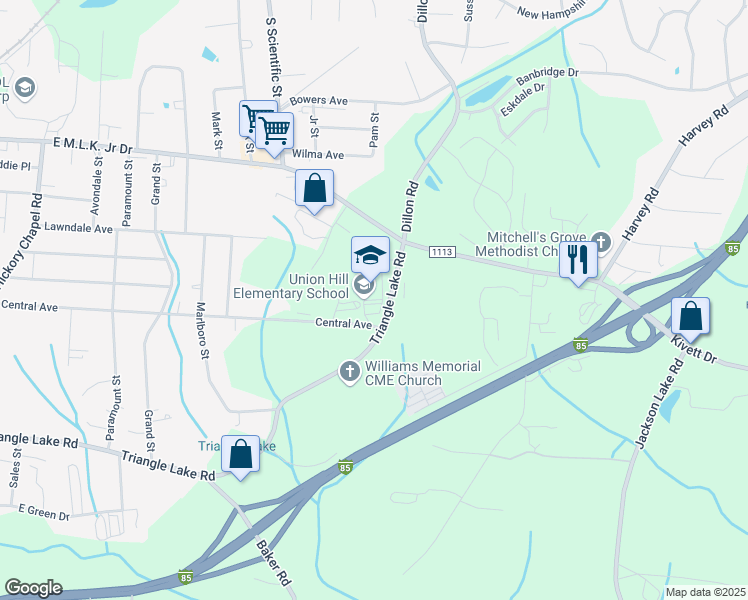 map of restaurants, bars, coffee shops, grocery stores, and more near 3523 Union Hill Court in High Point