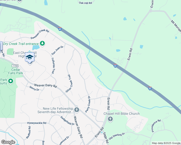 map of restaurants, bars, coffee shops, grocery stores, and more near 111 Middlebrook Court in Chapel Hill