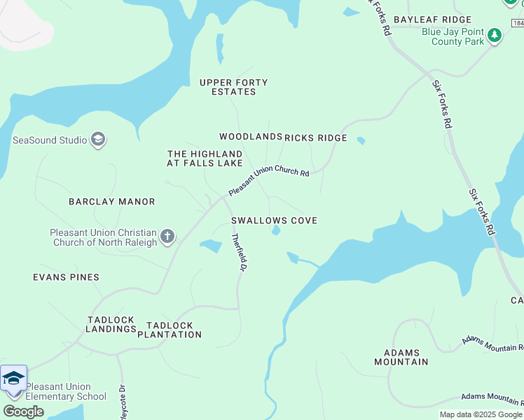 map of restaurants, bars, coffee shops, grocery stores, and more near 6317 Swallow Cove Lane in Raleigh