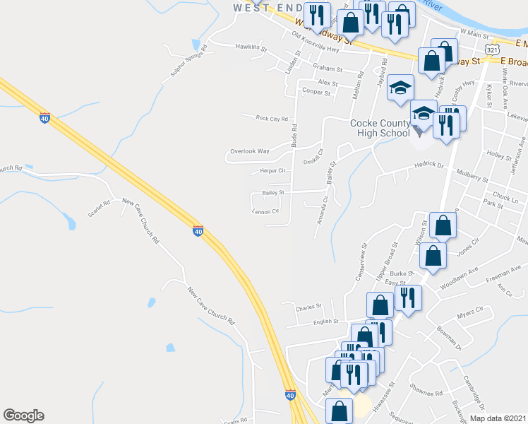 map of restaurants, bars, coffee shops, grocery stores, and more near 401 Lennon Circle in Newport