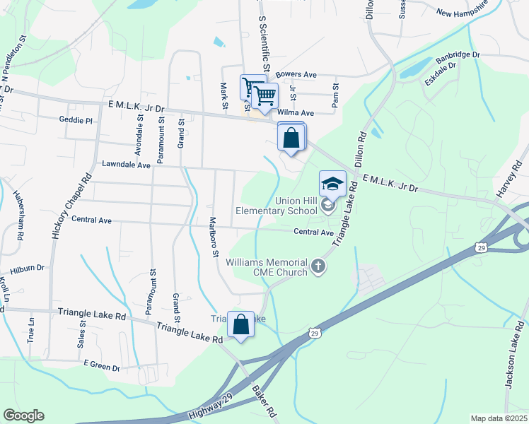 map of restaurants, bars, coffee shops, grocery stores, and more near 3309 Central Avenue in High Point