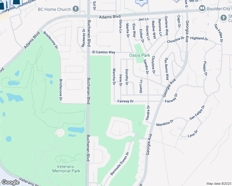 map of restaurants, bars, coffee shops, grocery stores, and more near 1543 Mancha Drive in Boulder City