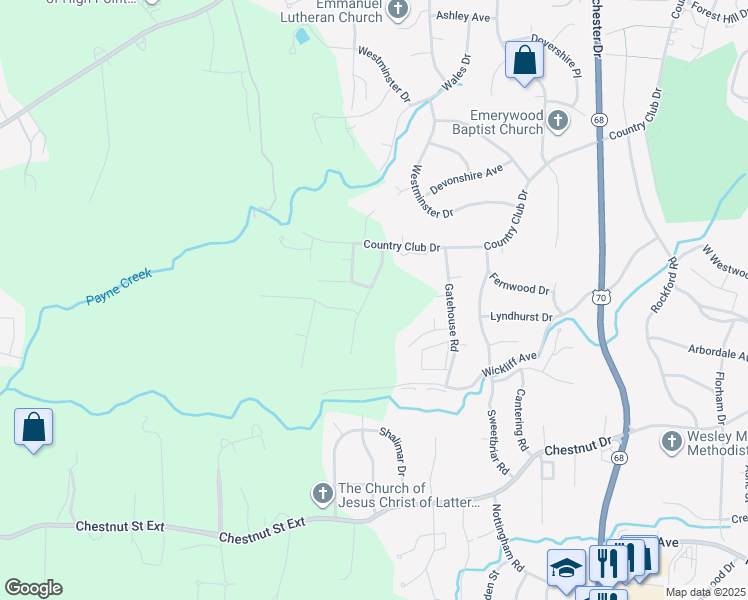 map of restaurants, bars, coffee shops, grocery stores, and more near 2872 Saint Giles Court in High Point