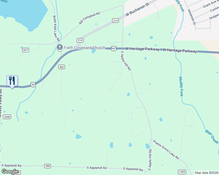 map of restaurants, bars, coffee shops, grocery stores, and more near 11291 East Apple Hill Road in Prairie Grove