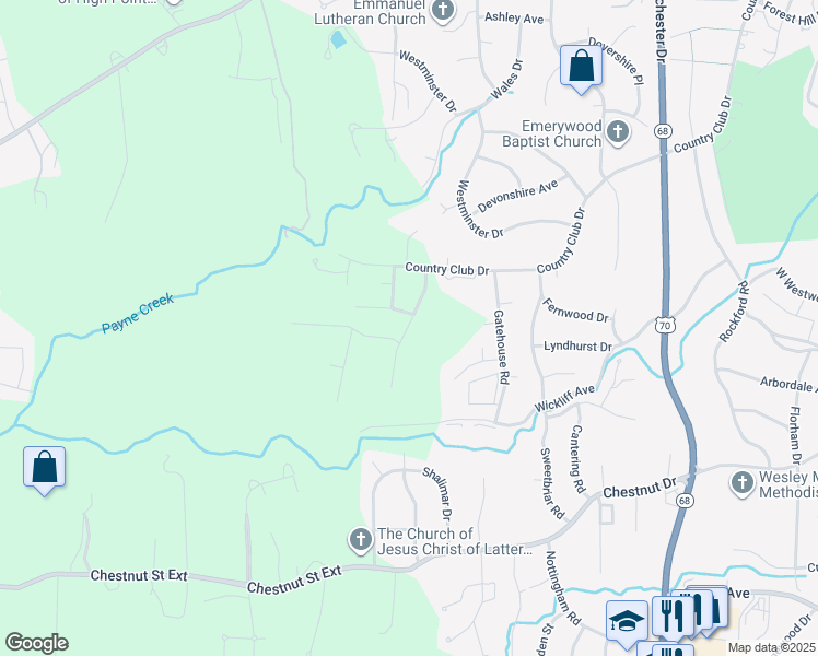 map of restaurants, bars, coffee shops, grocery stores, and more near 2872 Saint Giles Court in High Point