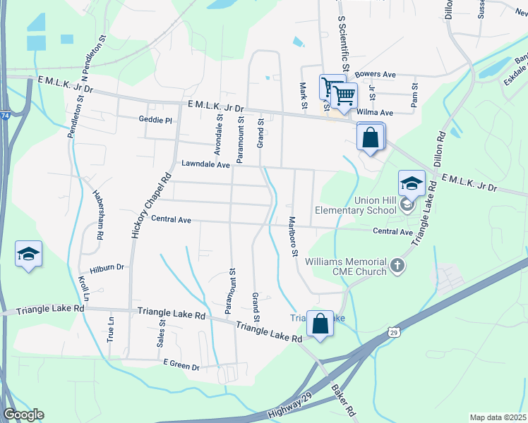 map of restaurants, bars, coffee shops, grocery stores, and more near 502 Grand Street in High Point