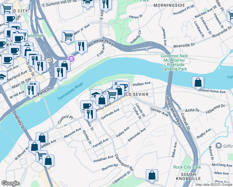 map of restaurants, bars, coffee shops, grocery stores, and more near 806 Phillips Avenue in Knoxville