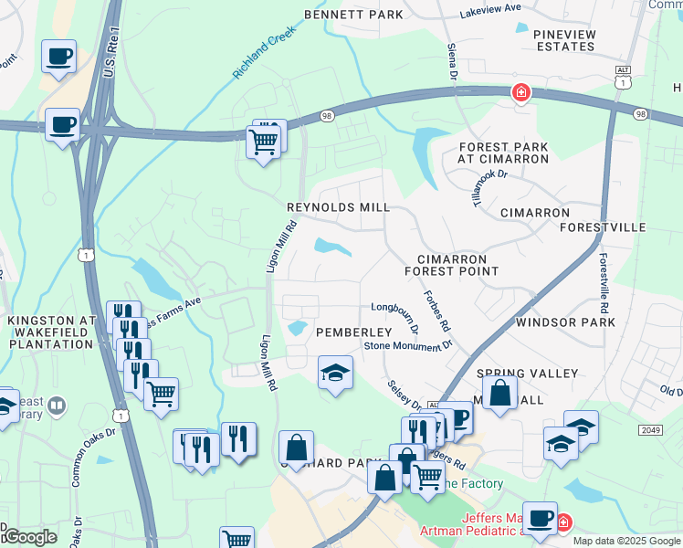map of restaurants, bars, coffee shops, grocery stores, and more near 616 Millers Mark Avenue in Wake Forest