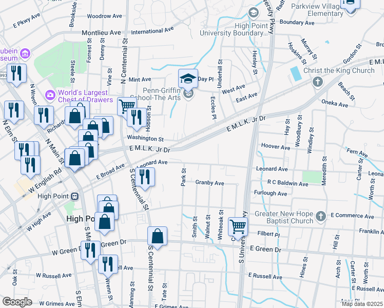 map of restaurants, bars, coffee shops, grocery stores, and more near in High Point