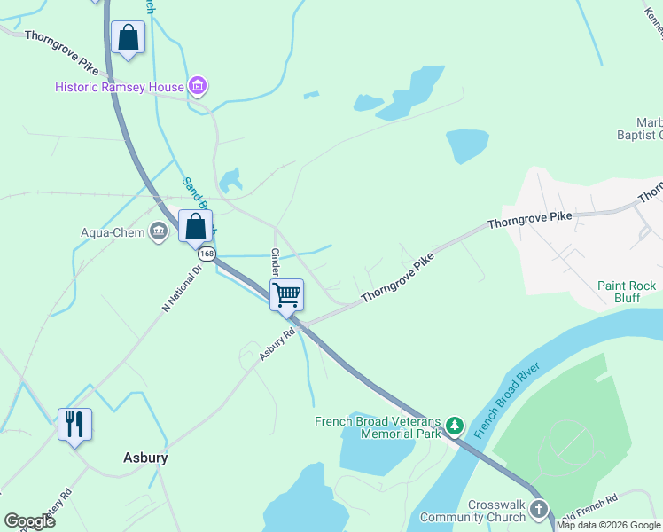map of restaurants, bars, coffee shops, grocery stores, and more near 2926 Thorngrove Pike in Knoxville