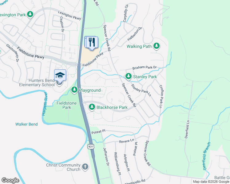 map of restaurants, bars, coffee shops, grocery stores, and more near 307 Gainsway Court in Franklin