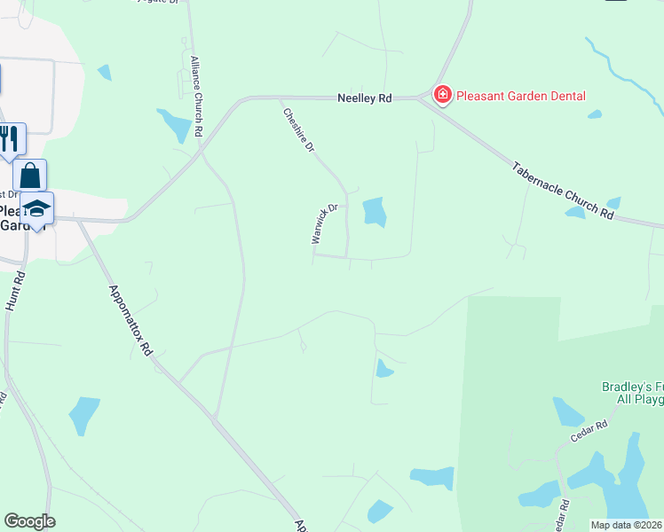 map of restaurants, bars, coffee shops, grocery stores, and more near 1829 Rosswood Road in Pleasant Garden