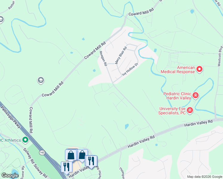 map of restaurants, bars, coffee shops, grocery stores, and more near 2660 Wild Fern Lane in Knoxville