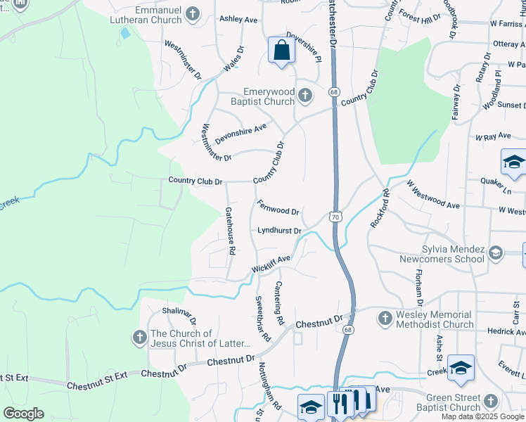 map of restaurants, bars, coffee shops, grocery stores, and more near 1413 Fernwood Drive in High Point