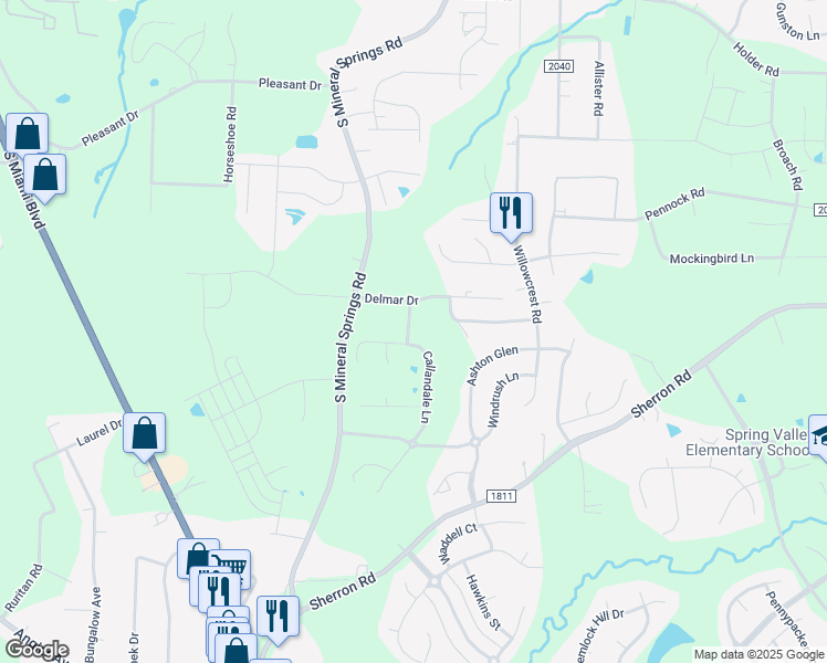 map of restaurants, bars, coffee shops, grocery stores, and more near 106 Longview Trail in Durham