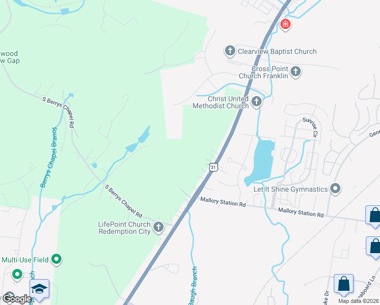 map of restaurants, bars, coffee shops, grocery stores, and more near 479 Franklin Road in Franklin