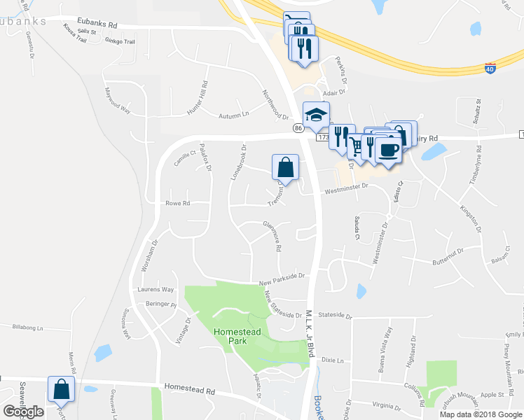 map of restaurants, bars, coffee shops, grocery stores, and more near 209 Tremont Circle in Chapel Hill