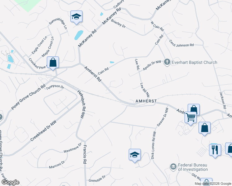 map of restaurants, bars, coffee shops, grocery stores, and more near 5348 Amherst Woods Lane in Knoxville