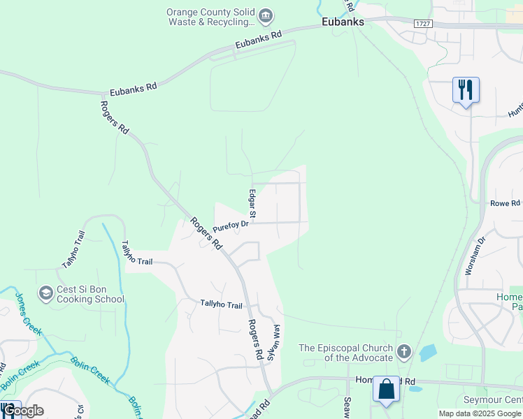 map of restaurants, bars, coffee shops, grocery stores, and more near 106 Edgar Street in Chapel Hill