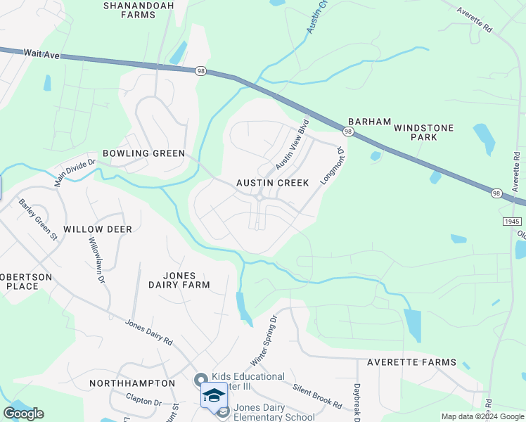 map of restaurants, bars, coffee shops, grocery stores, and more near 425 Austin View Boulevard in Wake Forest