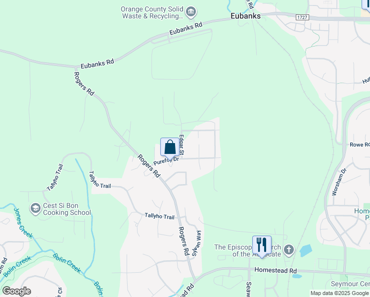 map of restaurants, bars, coffee shops, grocery stores, and more near 106 Edgar Street in Chapel Hill