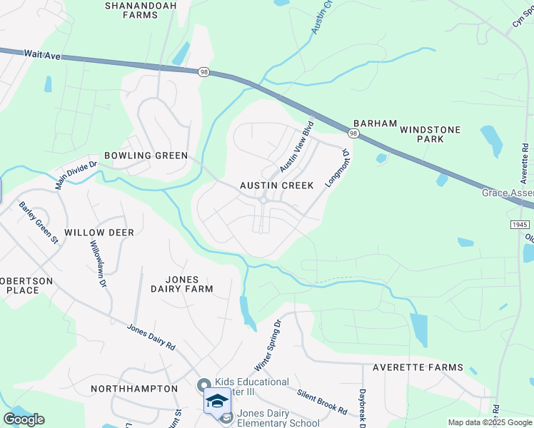 map of restaurants, bars, coffee shops, grocery stores, and more near 425 Austin View Boulevard in Wake Forest