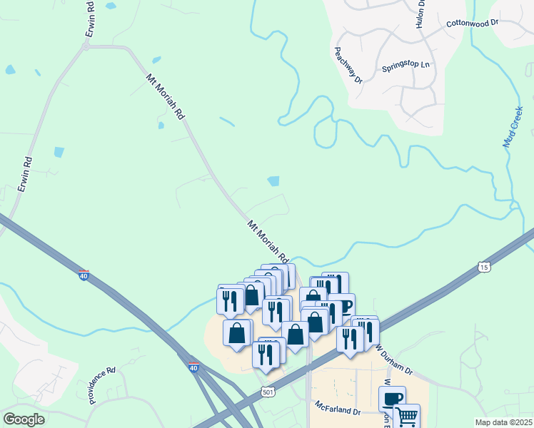 map of restaurants, bars, coffee shops, grocery stores, and more near 5512 Sunlight Drive in Durham