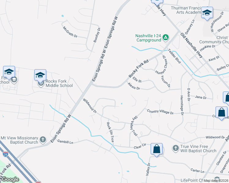 map of restaurants, bars, coffee shops, grocery stores, and more near 8675 Rocky Fork Almaville Road in Smyrna