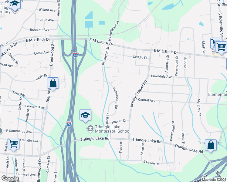map of restaurants, bars, coffee shops, grocery stores, and more near 504 Habersham Road in High Point