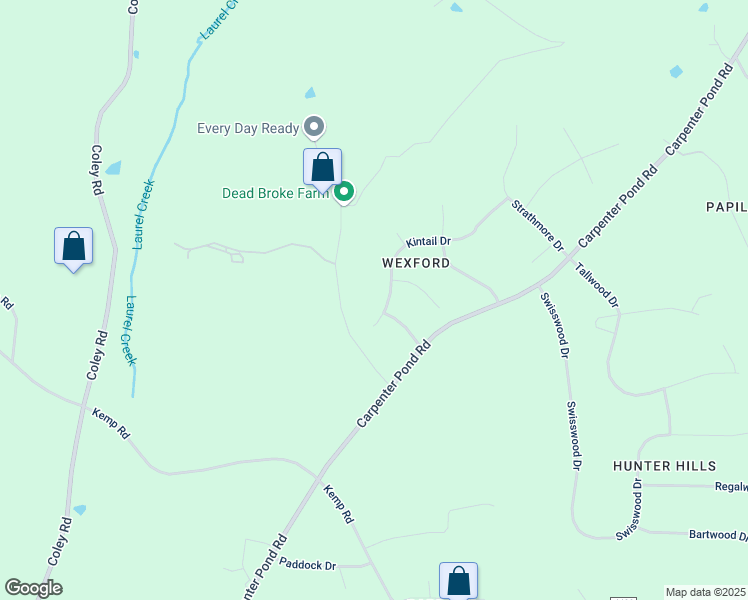 map of restaurants, bars, coffee shops, grocery stores, and more near 1203 Kintail Drive in Raleigh