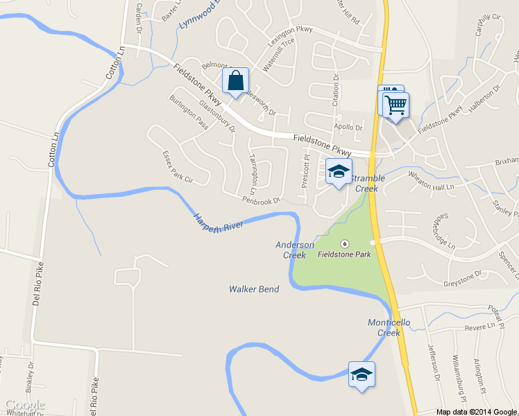 map of restaurants, bars, coffee shops, grocery stores, and more near 7002 Penbrook Drive in Franklin