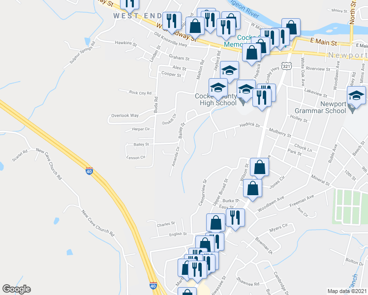 map of restaurants, bars, coffee shops, grocery stores, and more near 201 Suncrest Way in Newport