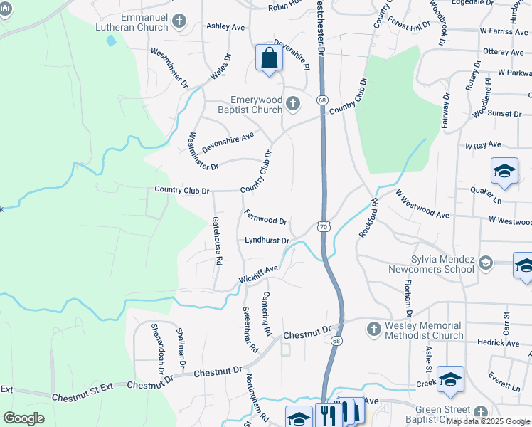 map of restaurants, bars, coffee shops, grocery stores, and more near 1408 Fernwood Drive in High Point