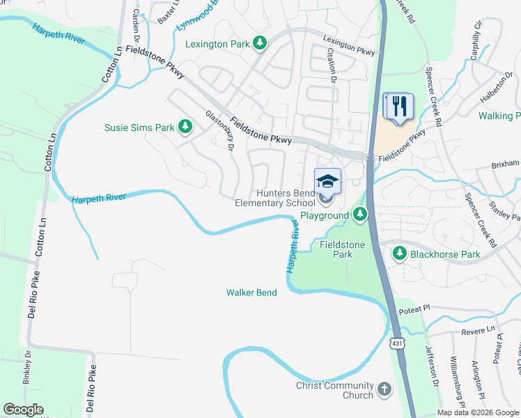 map of restaurants, bars, coffee shops, grocery stores, and more near 7002 Penbrook Drive in Franklin