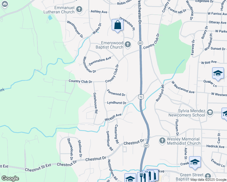 map of restaurants, bars, coffee shops, grocery stores, and more near 1408 Fernwood Drive in High Point