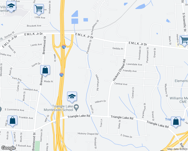 map of restaurants, bars, coffee shops, grocery stores, and more near 508 Habersham Road in High Point