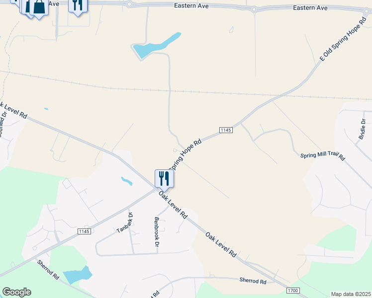 map of restaurants, bars, coffee shops, grocery stores, and more near 3406 East Old Spring Hope Road in Rocky Mount