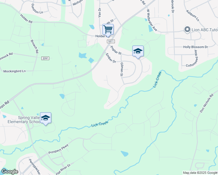 map of restaurants, bars, coffee shops, grocery stores, and more near 114 Foxborough Lane in Durham