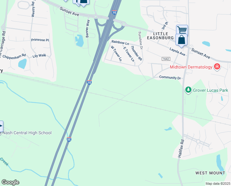 map of restaurants, bars, coffee shops, grocery stores, and more near Stanley Park Drive in Rocky Mount
