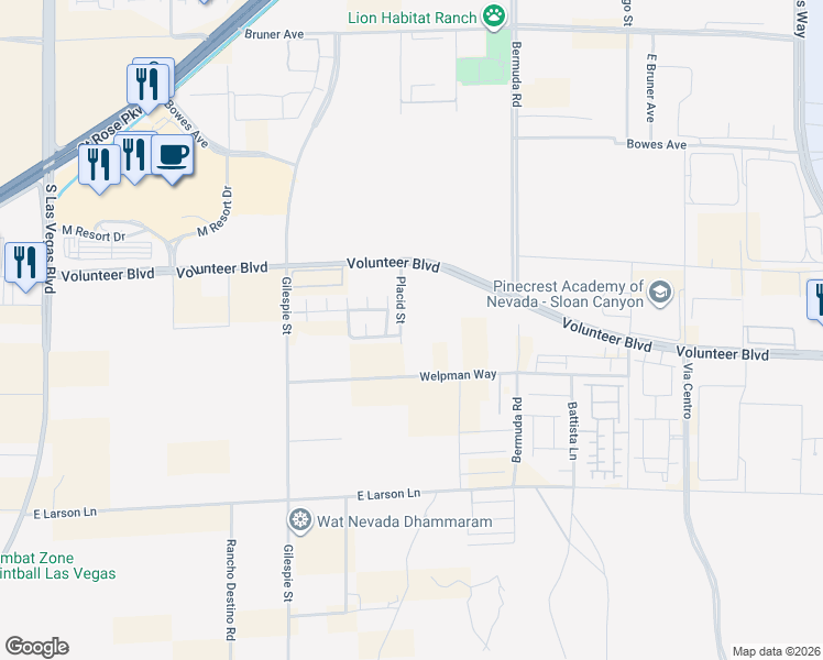 map of restaurants, bars, coffee shops, grocery stores, and more near 1860 Placid Street in Henderson