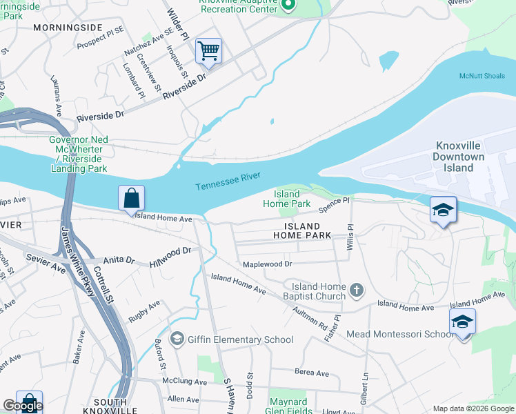map of restaurants, bars, coffee shops, grocery stores, and more near 2021 Spence Place in Knoxville