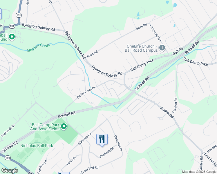 map of restaurants, bars, coffee shops, grocery stores, and more near 8512 Ball Camp Pike in Knoxville